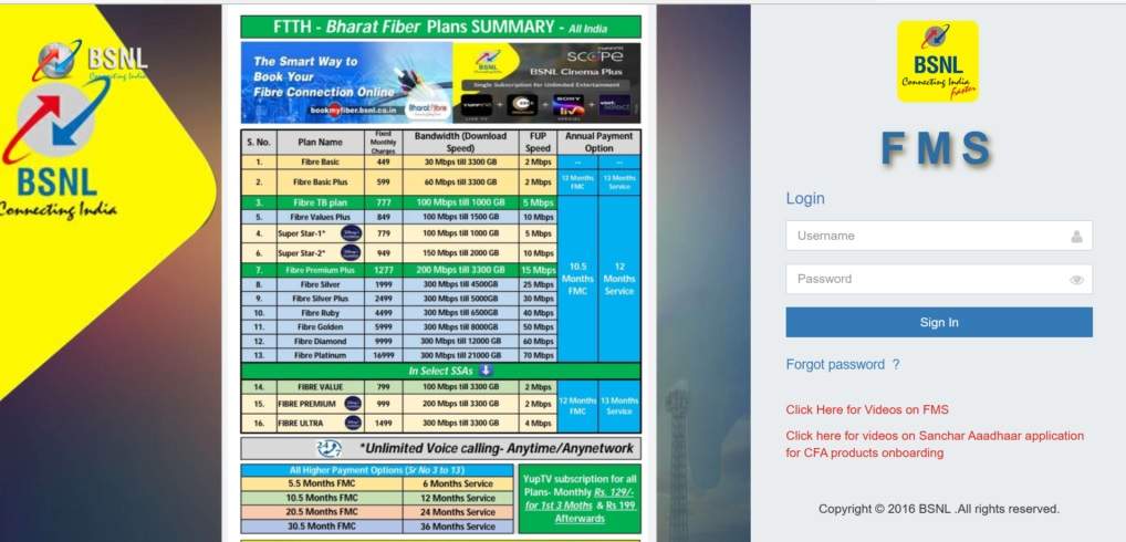 BSNL FMS Portal Info, How to Login to FMS BSNL