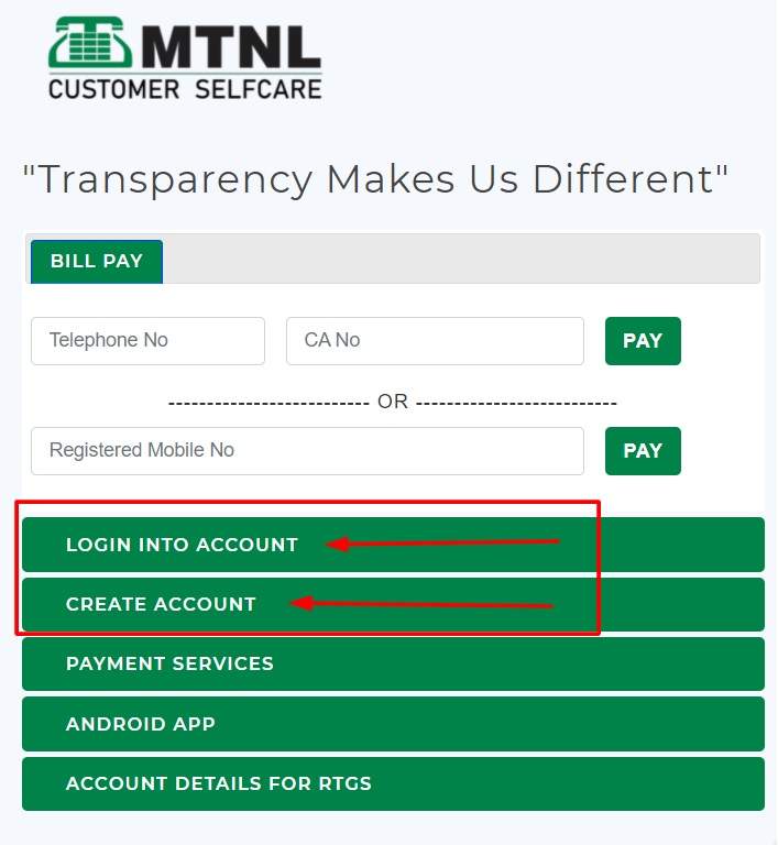Create one Account to MTNL Selfcare Portal