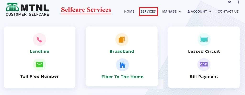 MTNL Selfcare Portal Services Provided